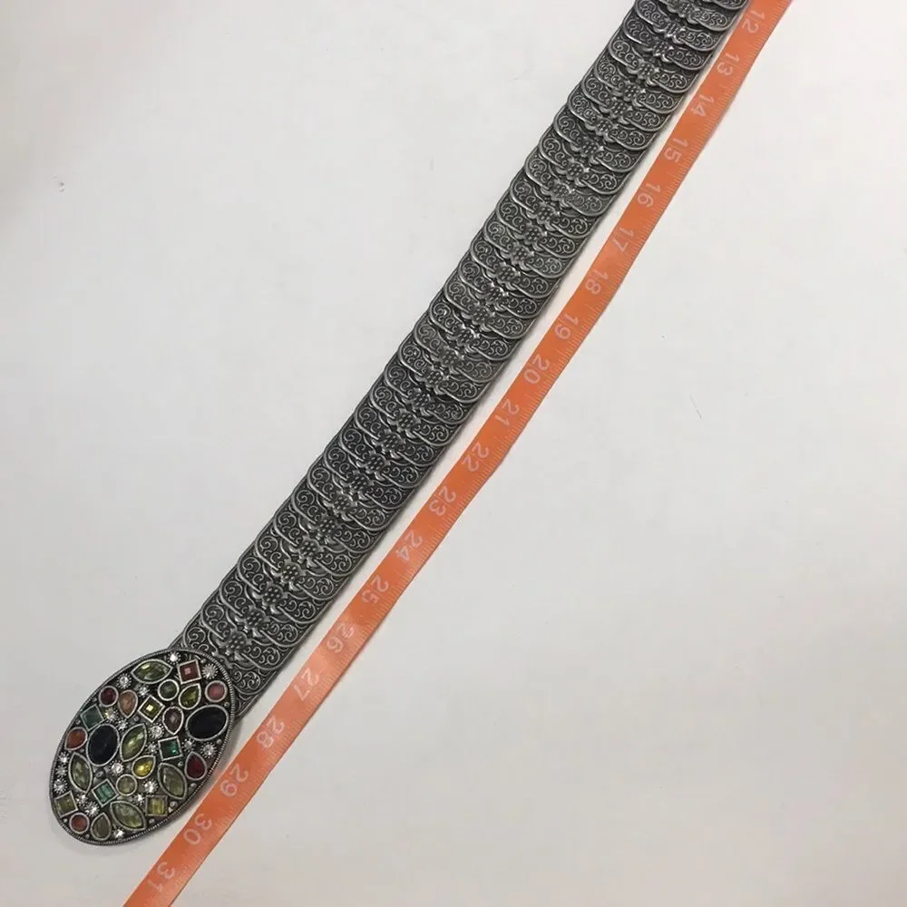 Vintage Rectangle Elastic Metal And Rhinestone 80s,Belts